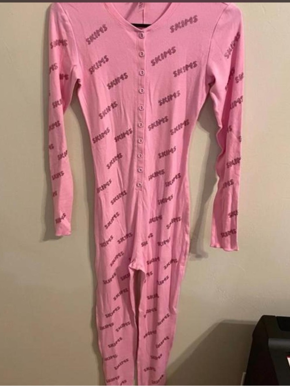 Woman Pink Long-Sleeve One-Piece Pajama Romper